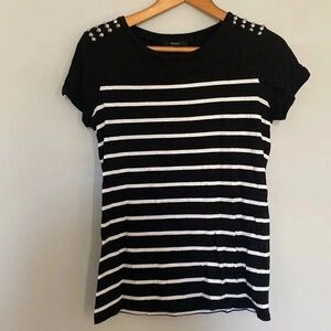 Forever 21 Black and White Striped Tshirt with Studs Size Small
